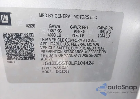 2020 Chevrolet Malibu Fwd Lt from USA, damaged, VIN 1G1ZD5ST8LF104424
